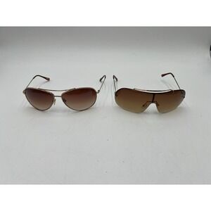 Vintage Y2K Sunglasses Lot Aviator Shield Wrap Brown Gradient Gold Tone